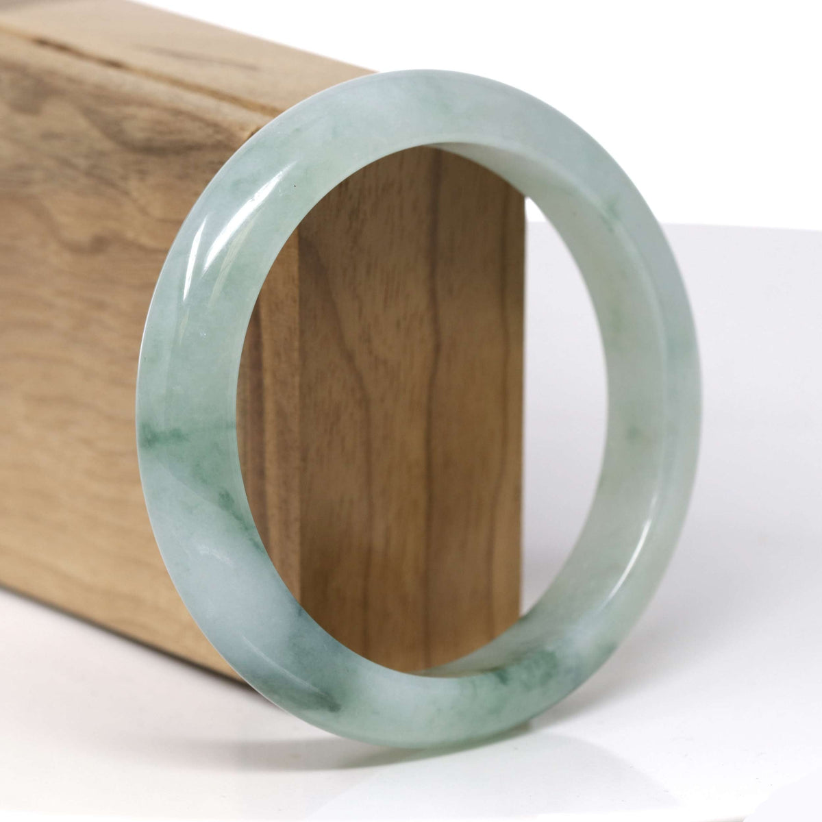 Natural Icy Light Green W/ Deep Green Flowers Jadeite Jade "Half Round" Bangle Bracelet (60.4mm) #TT407