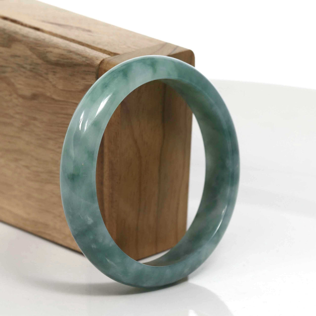 Blue-Green Classic Real Jadeite Jade Bangle Bracelet (58.04mm) #945