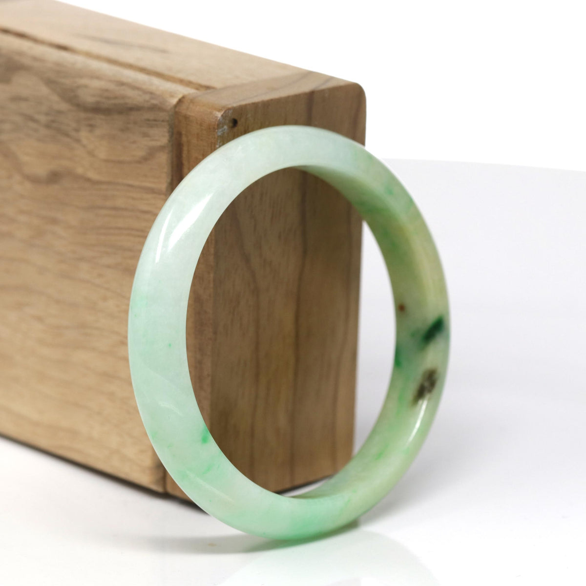 Natural Vibrant Green & Yellow Jadeite Jade Oval Bangle Bracelet (53mm) #442