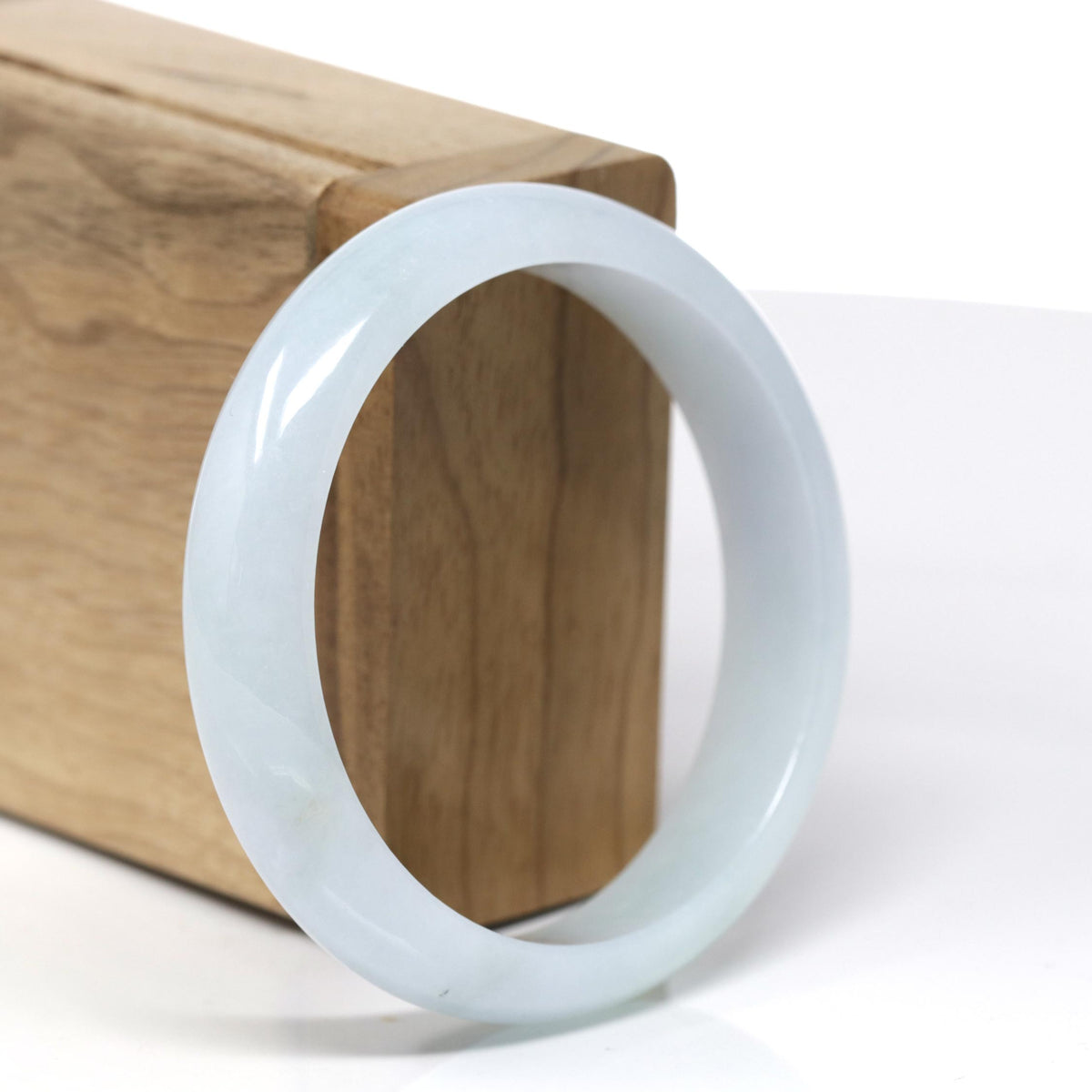 Natural Light Blue-Green Jadeite Jade "Half Round" Bangle Bracelet (57.28mm) #565