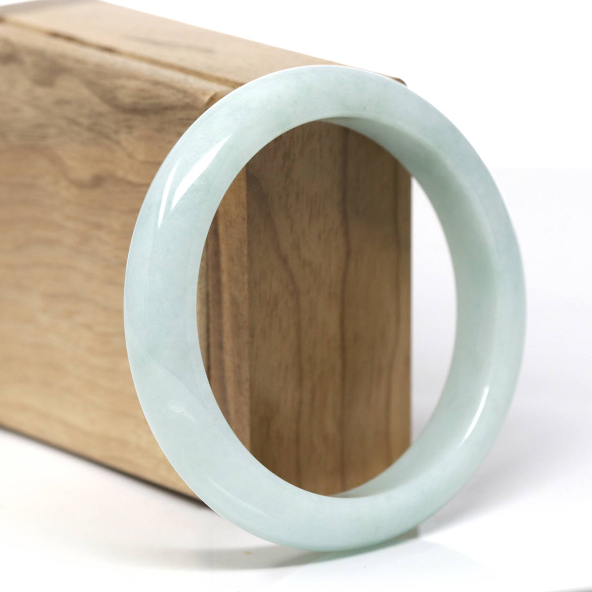 Natural Light Green Jadeite Jade "Half Round" Bangle Bracelet (58.4mm) #TT517