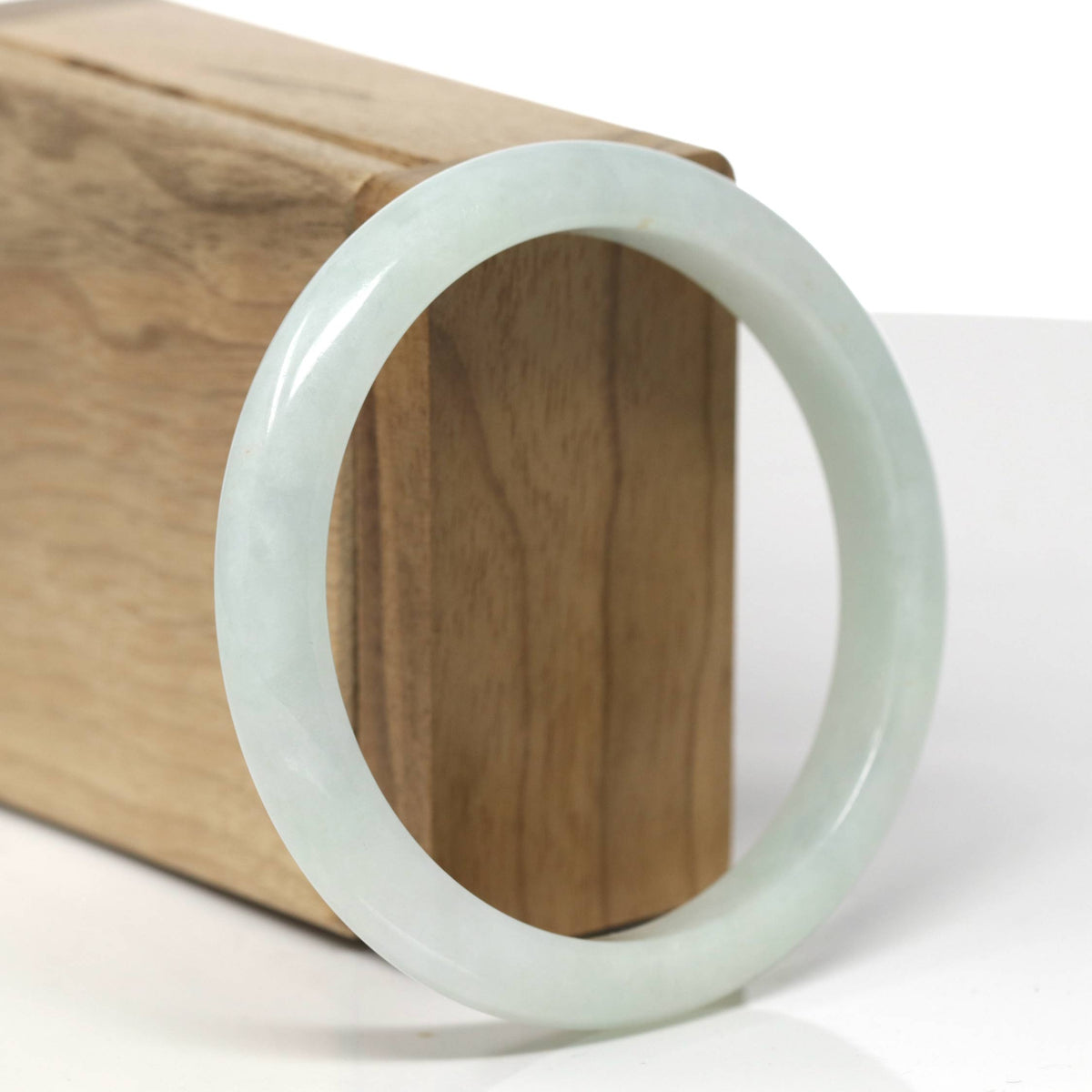 Natural Light Green Jadeite Jade "Half Round" Bangle Bracelet (59mm) #TT532