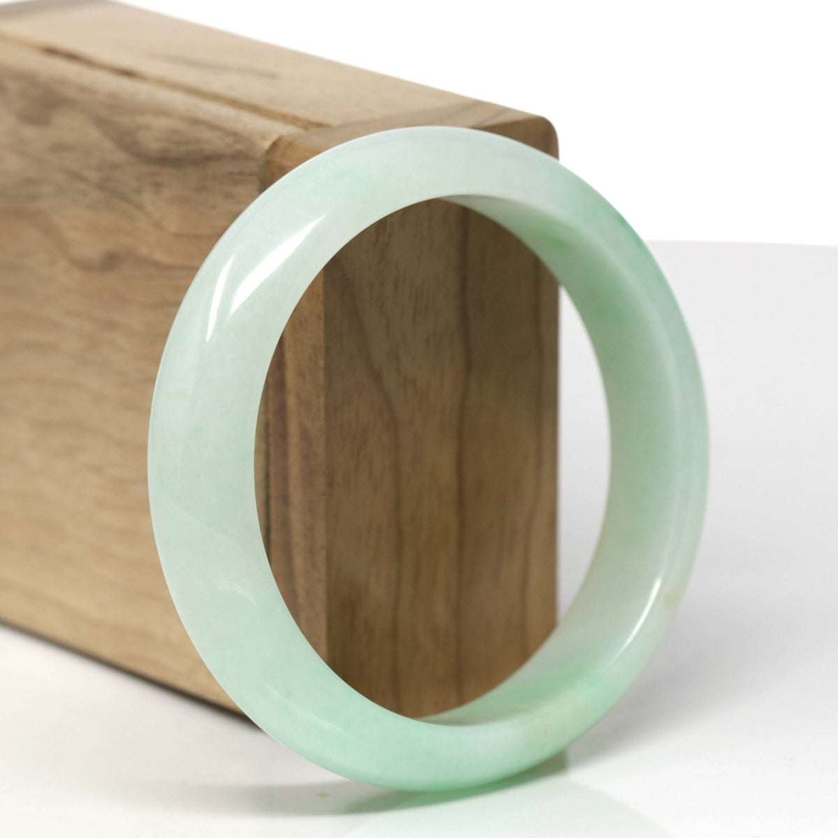 Natural Apple-Green Jadeite Jade "Half Round" Bangle Bracelet (57mm) #TT574
