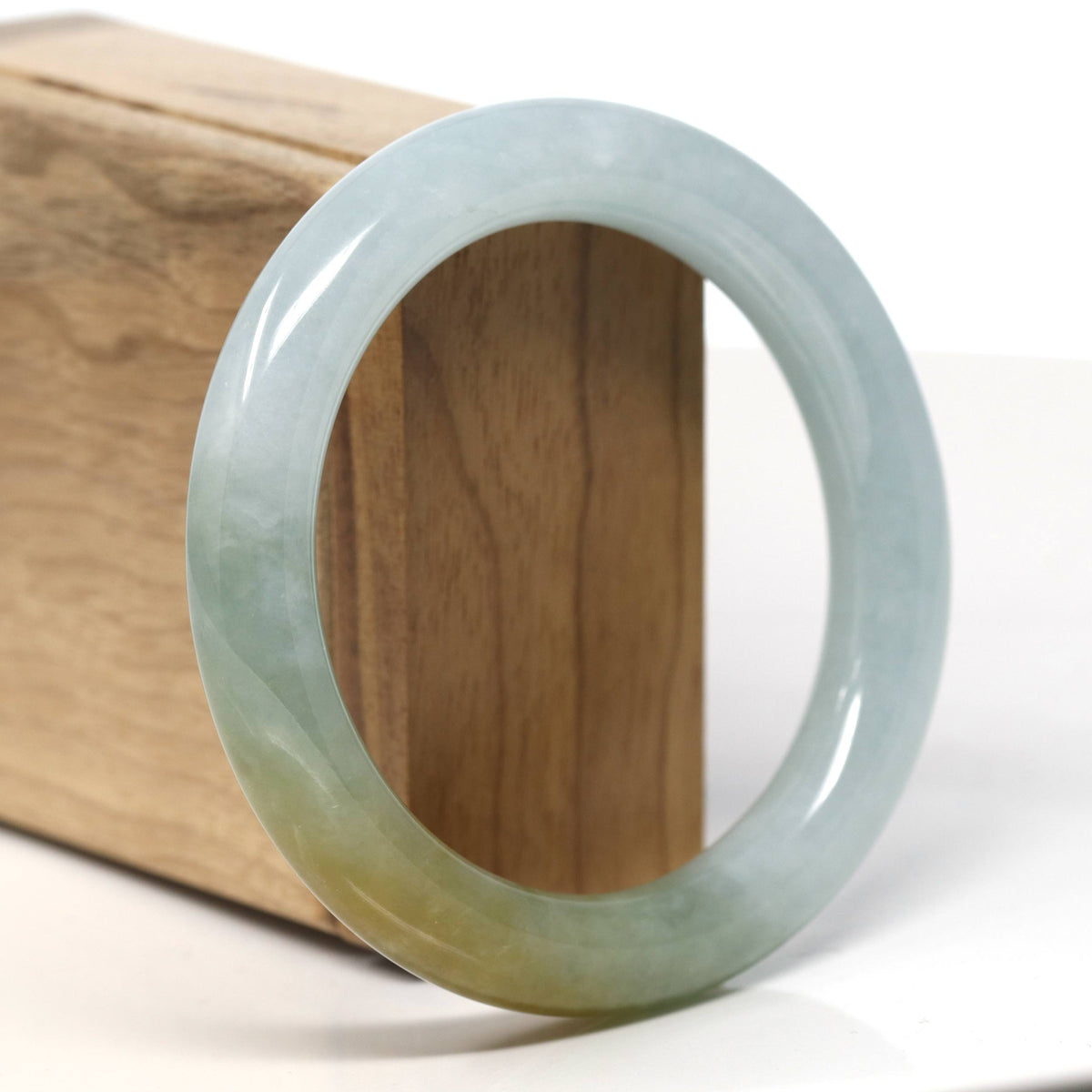 Natural Burmese Green-ish Yellow Jadeite Jade Traditional Bangle Bracelet (56.6mm) #T898