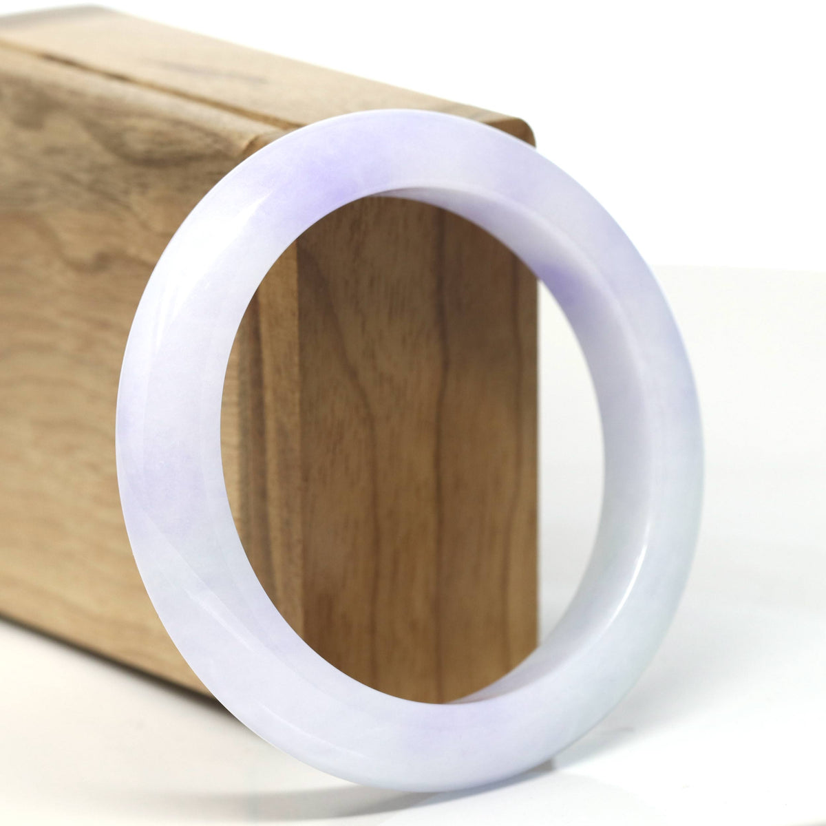 "Half Round" White-Lavender Jadeite Jade Bangle (56.5mm) #T909