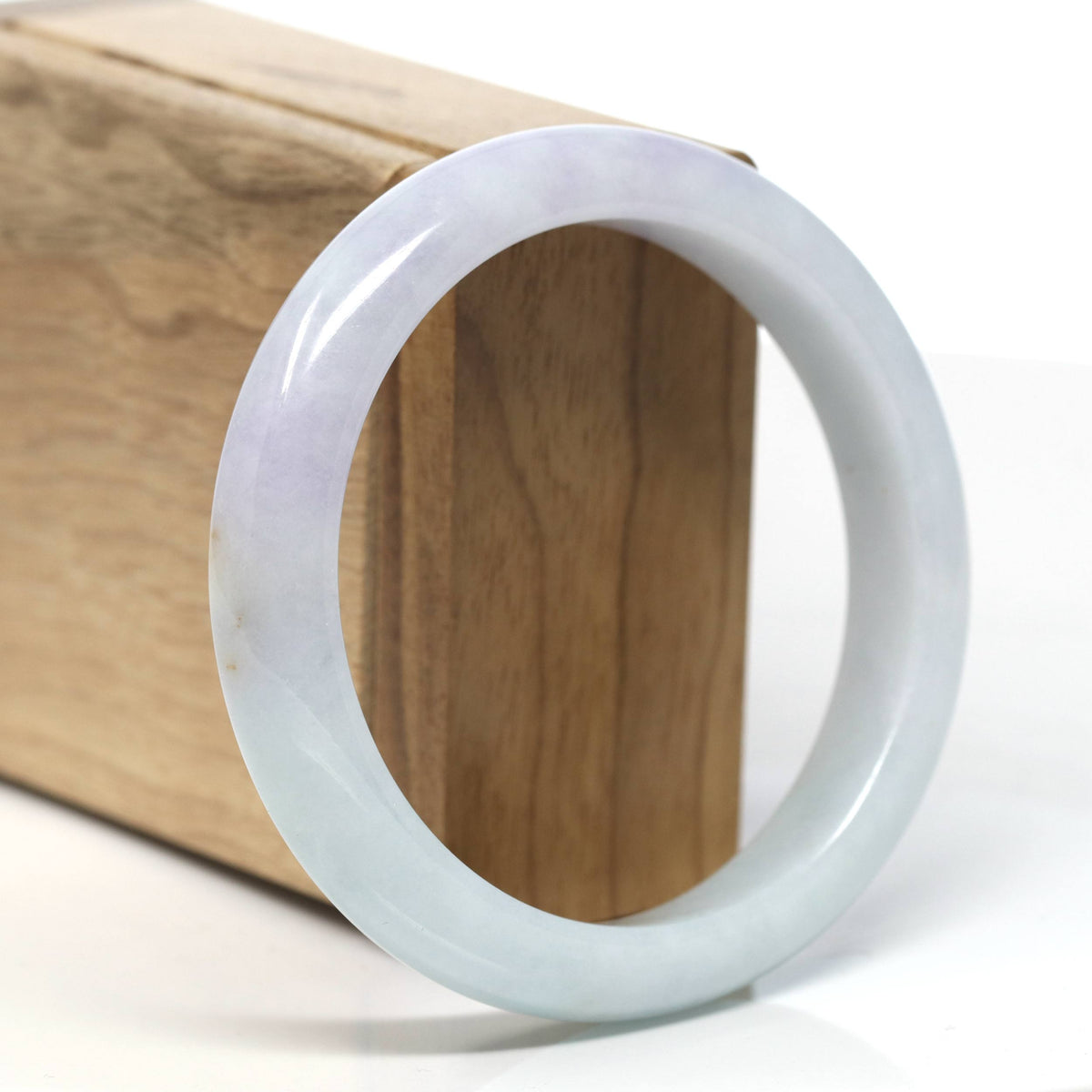 Natural Half Round Light-Lavender Green Jadeite Jade Bangle (59mm) #T931