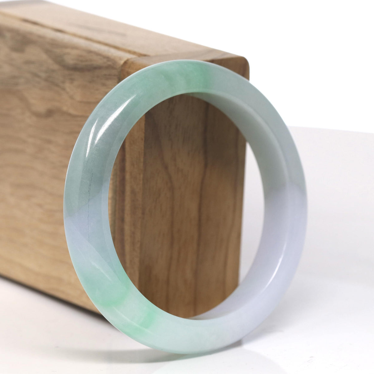 Light Icy Green & Vibrant Apple Green Jade Bangle Bracelet (55.4mm) #TT044