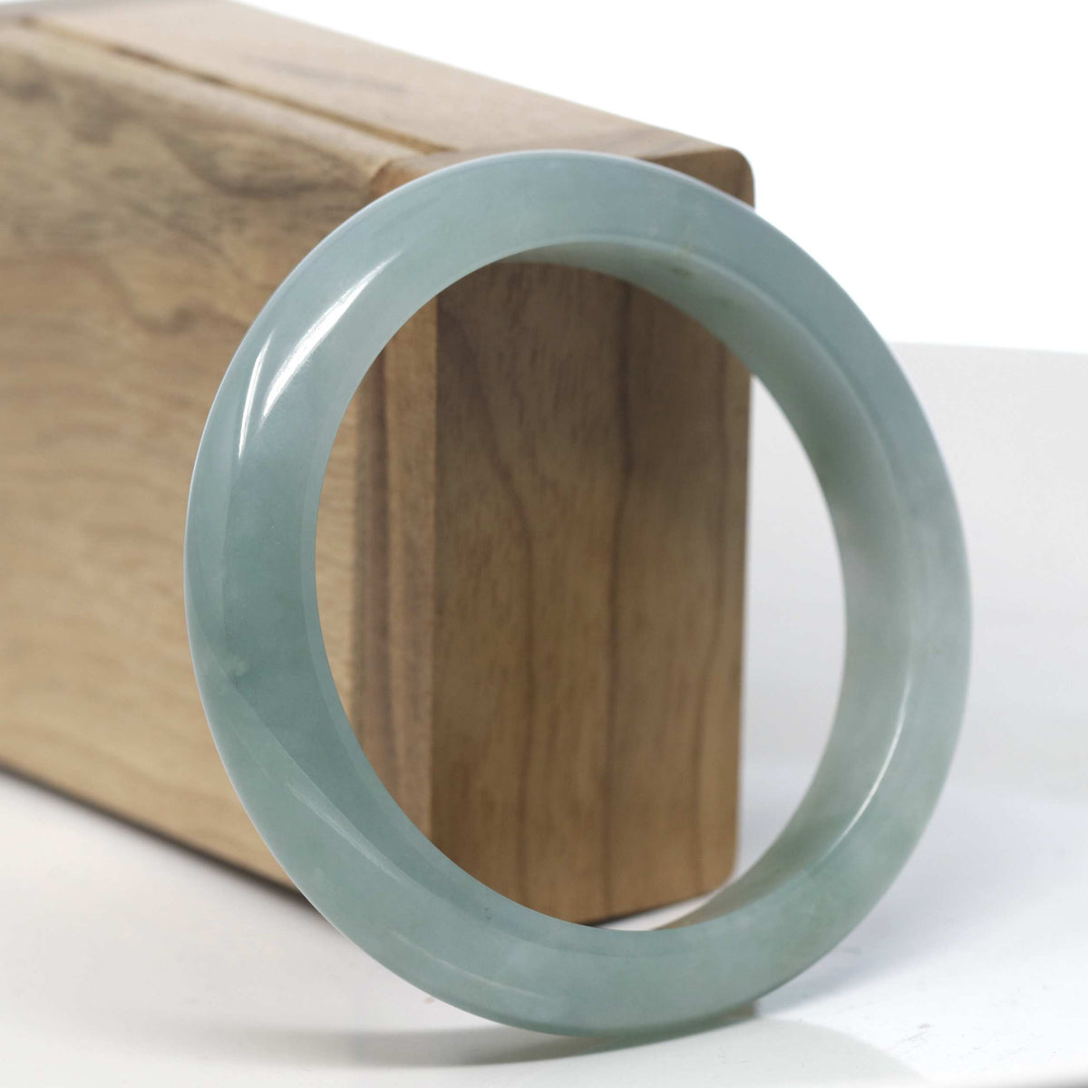 Oil-Green "Half-Round" Jadeite Jade Bangle Bracelet (57.3mm) #TT059