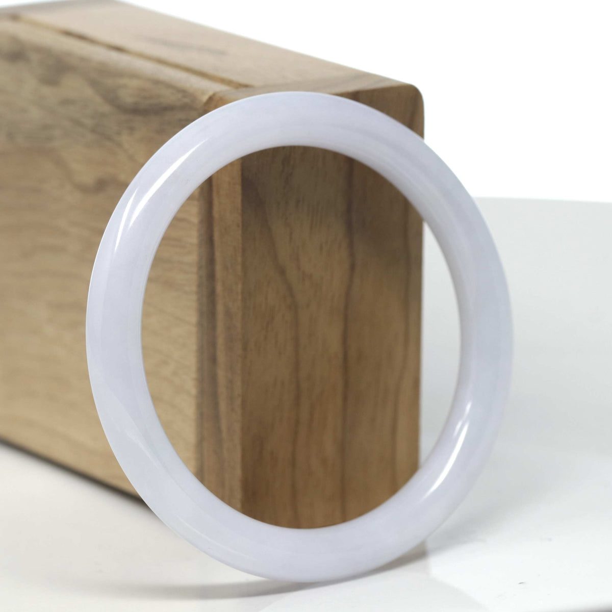 Natural Light White-Lavender Jadeite Jade "Traditional Round" Bangle Bracelet (56.9mm) #TT068