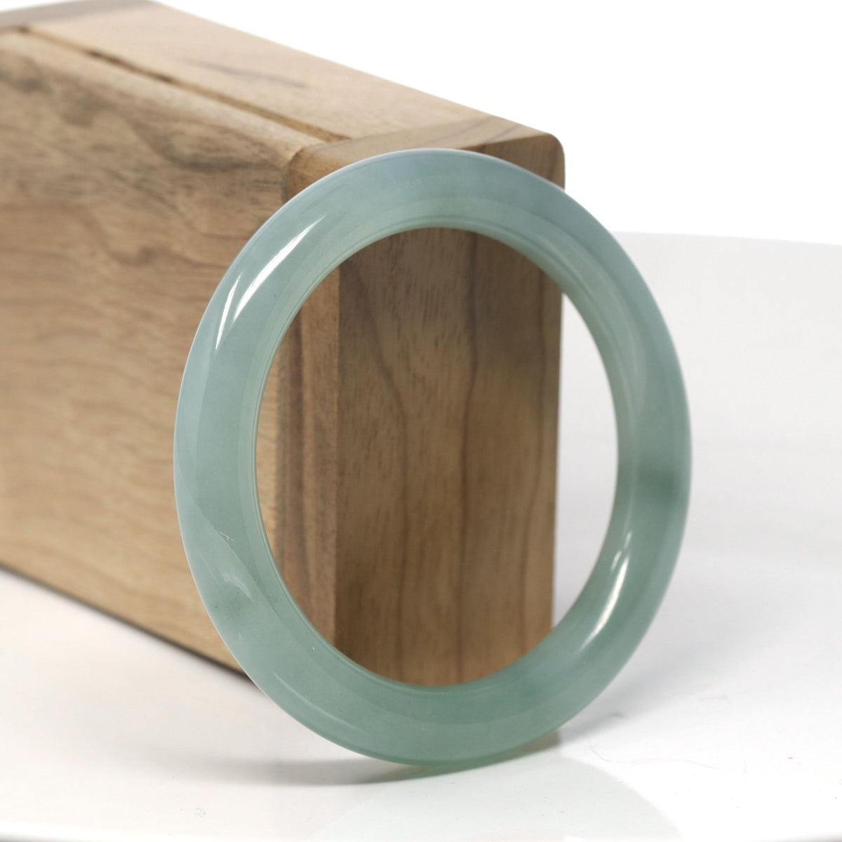 Light Icy Oil-Green "Traditional Round" Jadeite Jade Bangle Bracelet (53.2mm) #TT236