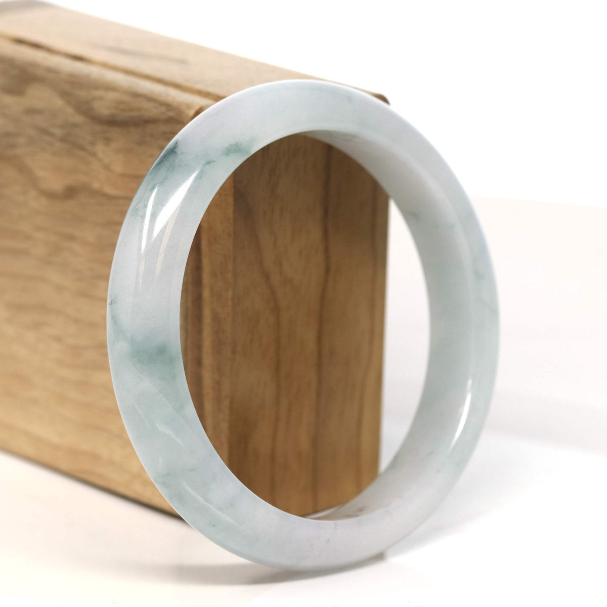 "Classic Princess Half Round" Blue- Green Jadeite Jade Bangle (59.2 mm) #T410
