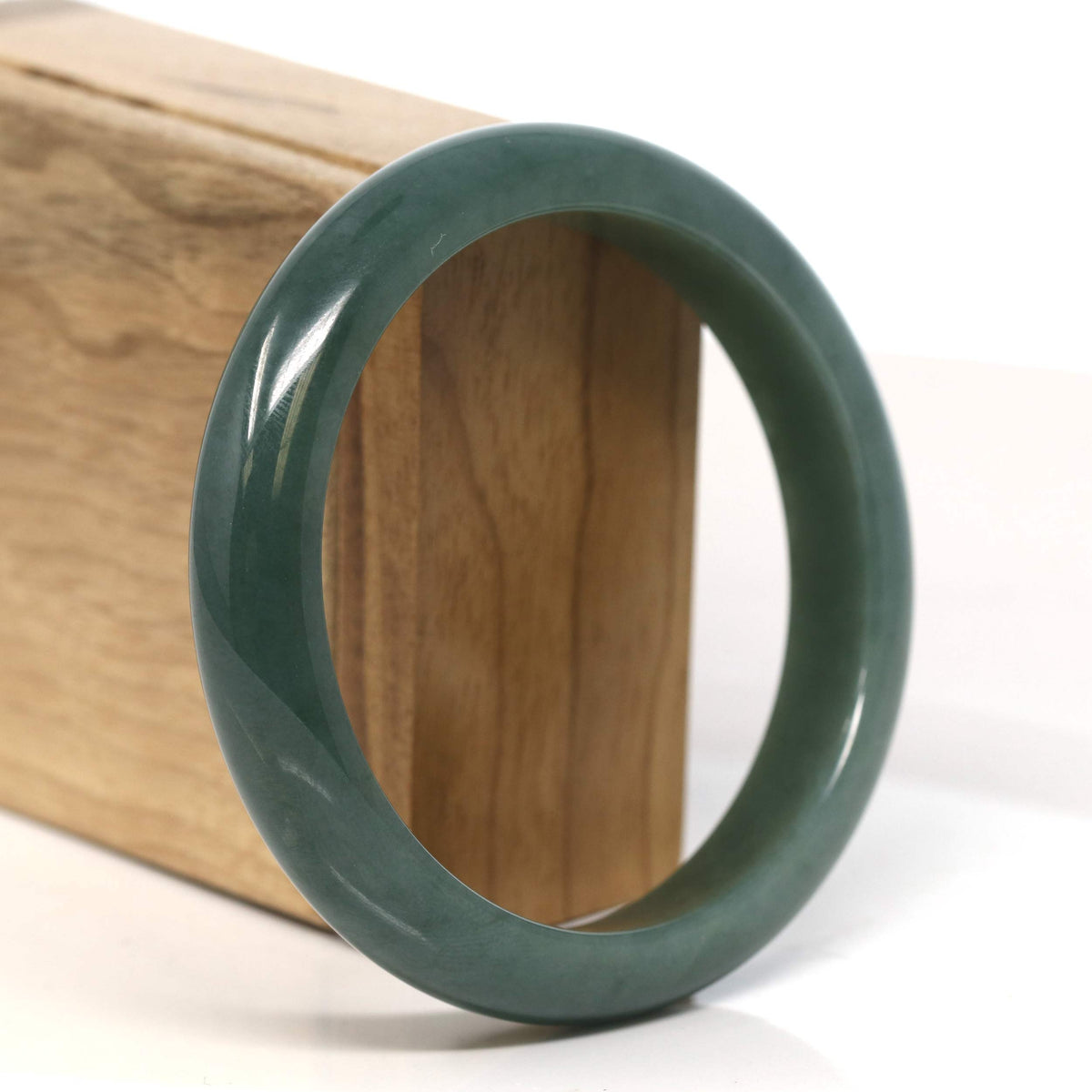 "Half Round" Light Green Jadeite Jade Bangle Bracelet (61 mm) #T449