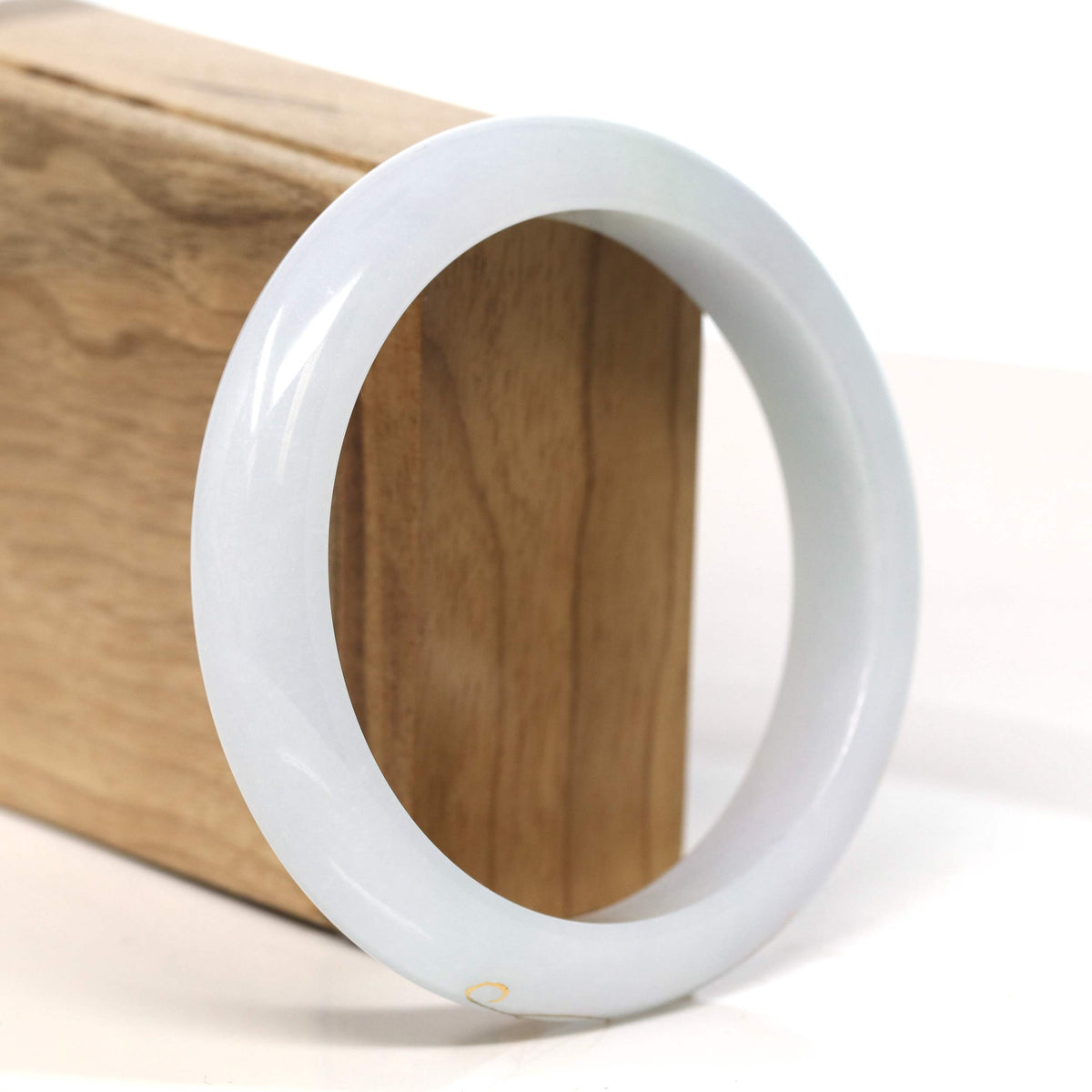 "Half Round" 18k Inlay Lavender & Green Jadeite Jade Bangle Bracelet (60.6 mm) #T459