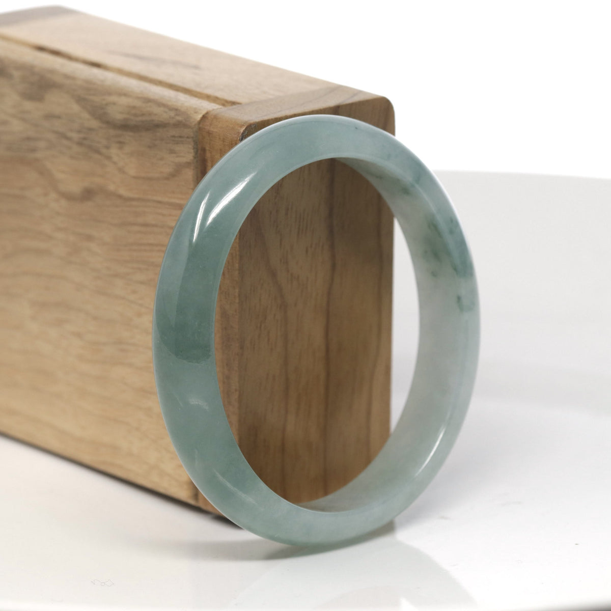 Oil-Green & Light Green Jadeite Jade Oval Bangle (56.9mm) #TT289