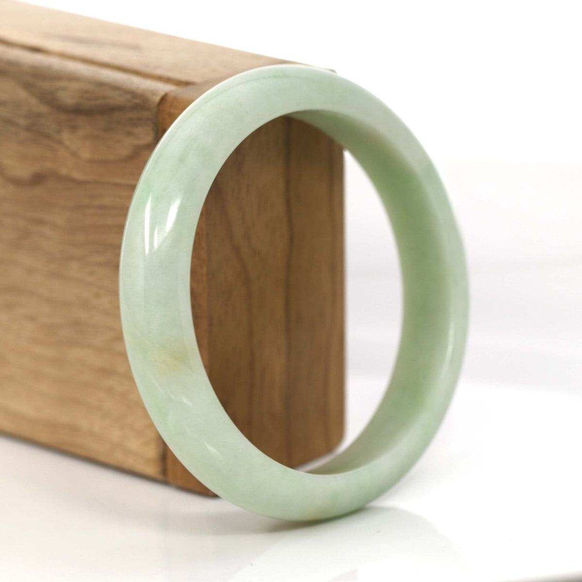 "Princess Half Round" Yellow - Green Genuine Burmese Jadeite Jade Bangle Bracelet (58.49 mm) #720