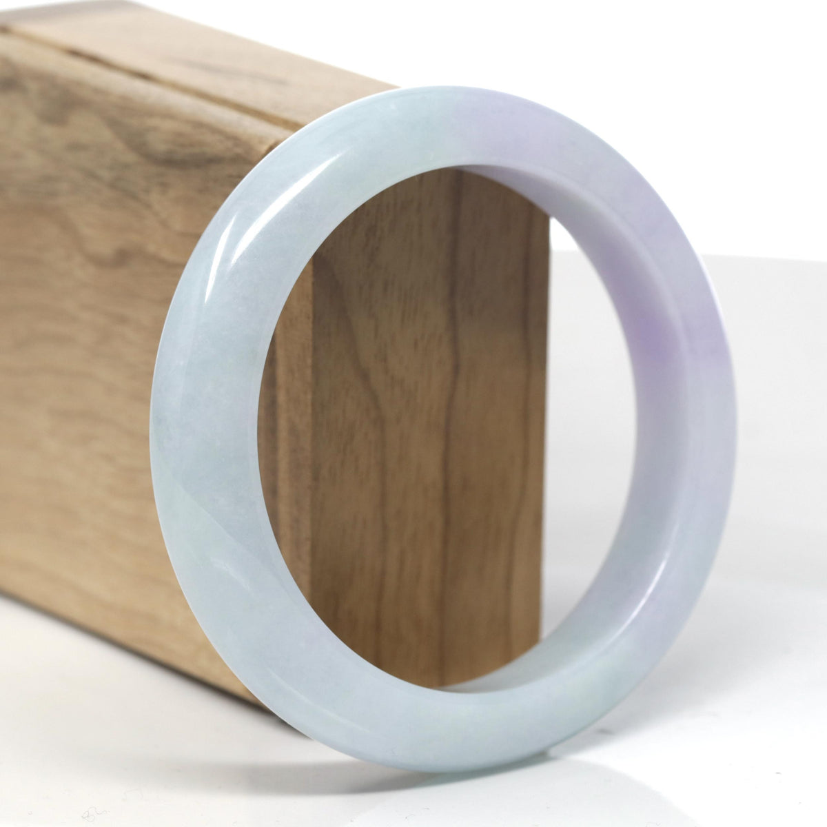 Lavender & Light Green Jadeite Jade "Half Round" Bangle Bracelet (58.5mm) #TT296