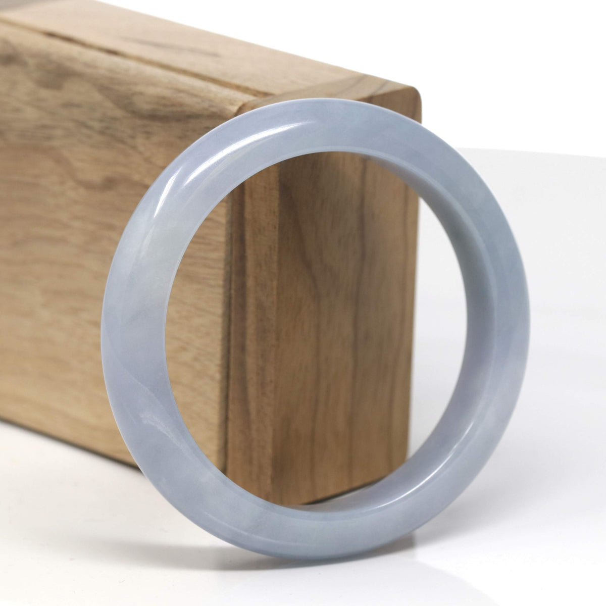 Grey-ish Blue-Lavender Jadeite Jade "Half Round" Bangle Bracelet (56.8mm) #TT332