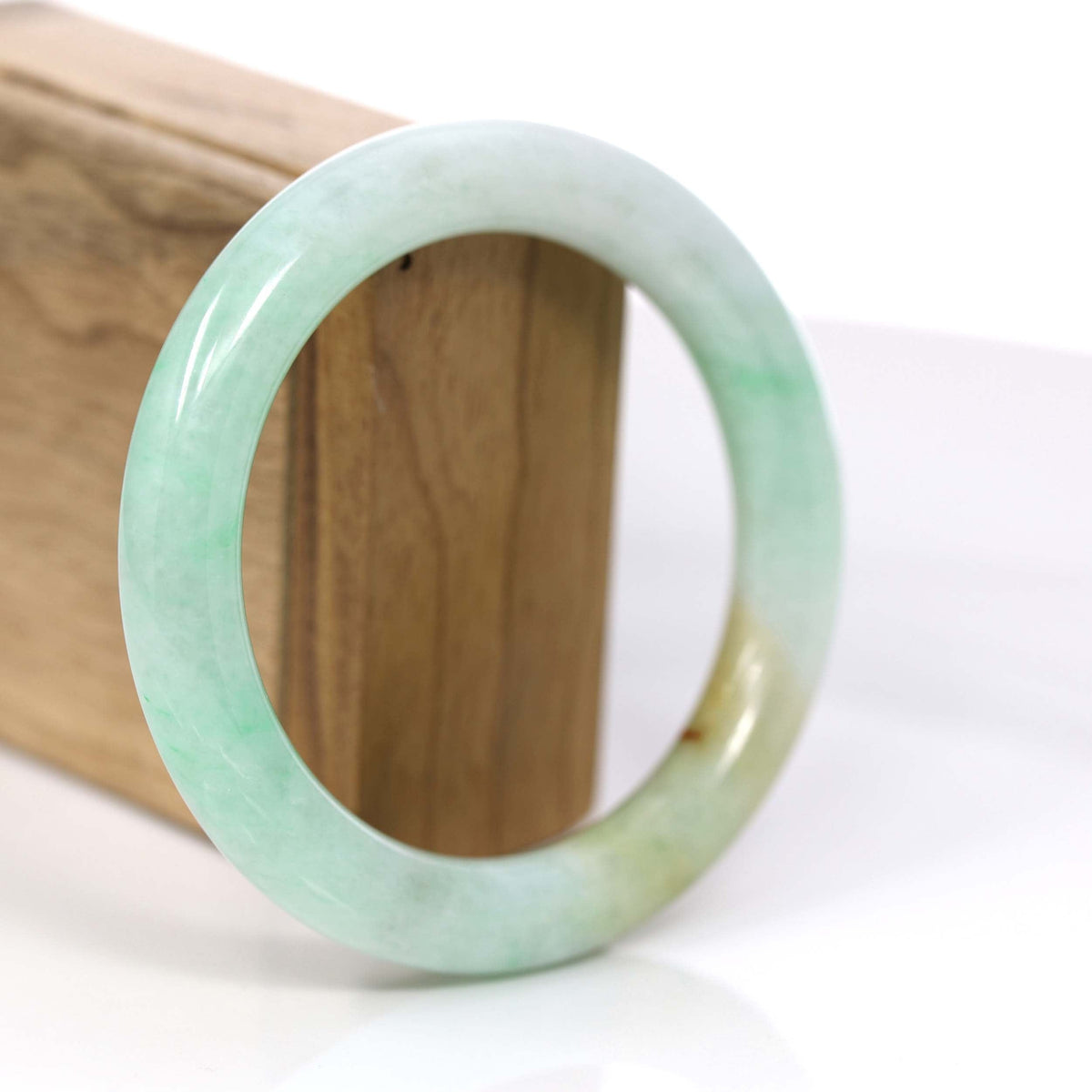 Classic Yellow & Green Jadeite Jade Round Bangle Bracelet (58.20 mm) #876