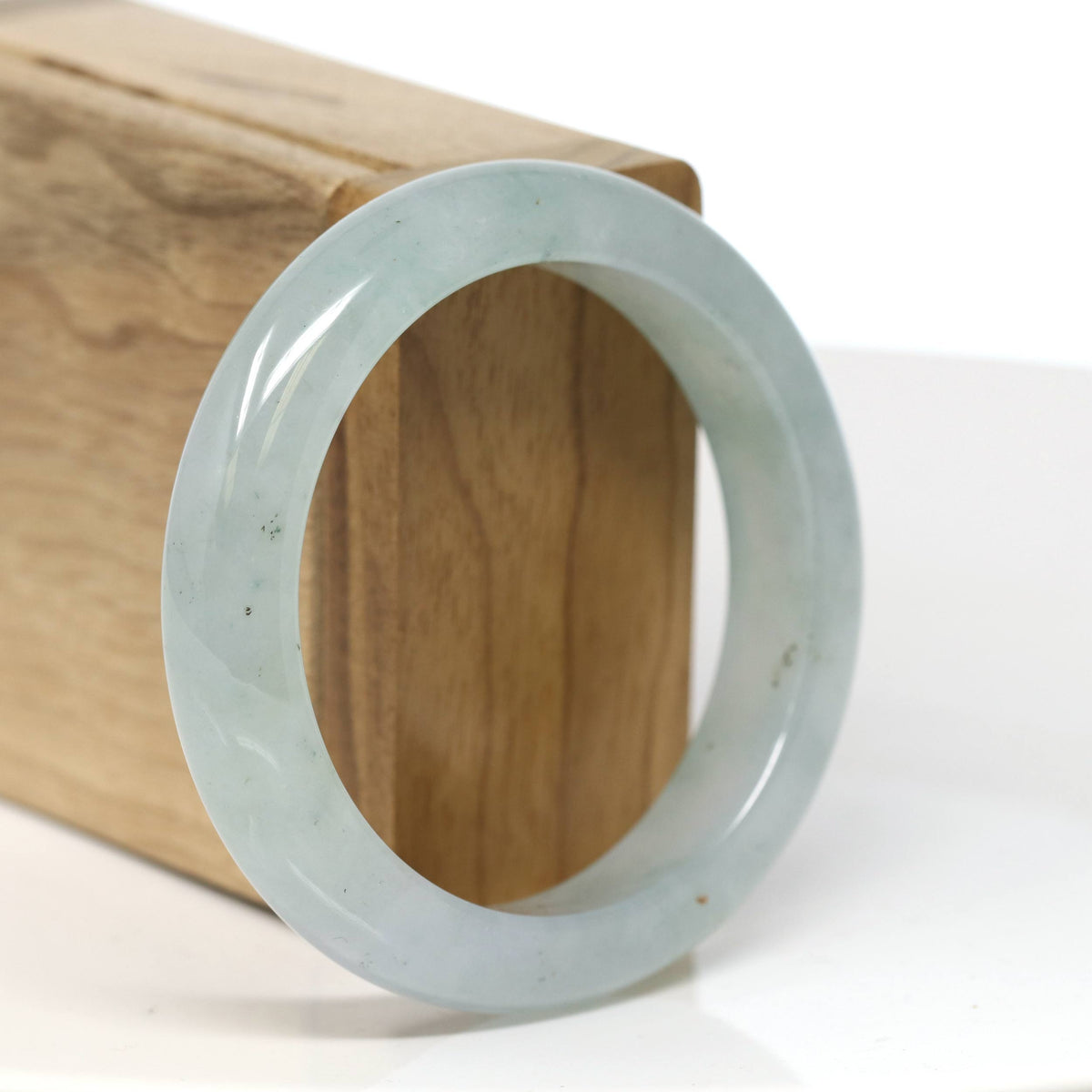 High End "Half Round" Icy Light Green Jadeite Jade Bangle Bracelet (54.8 mm) #T487