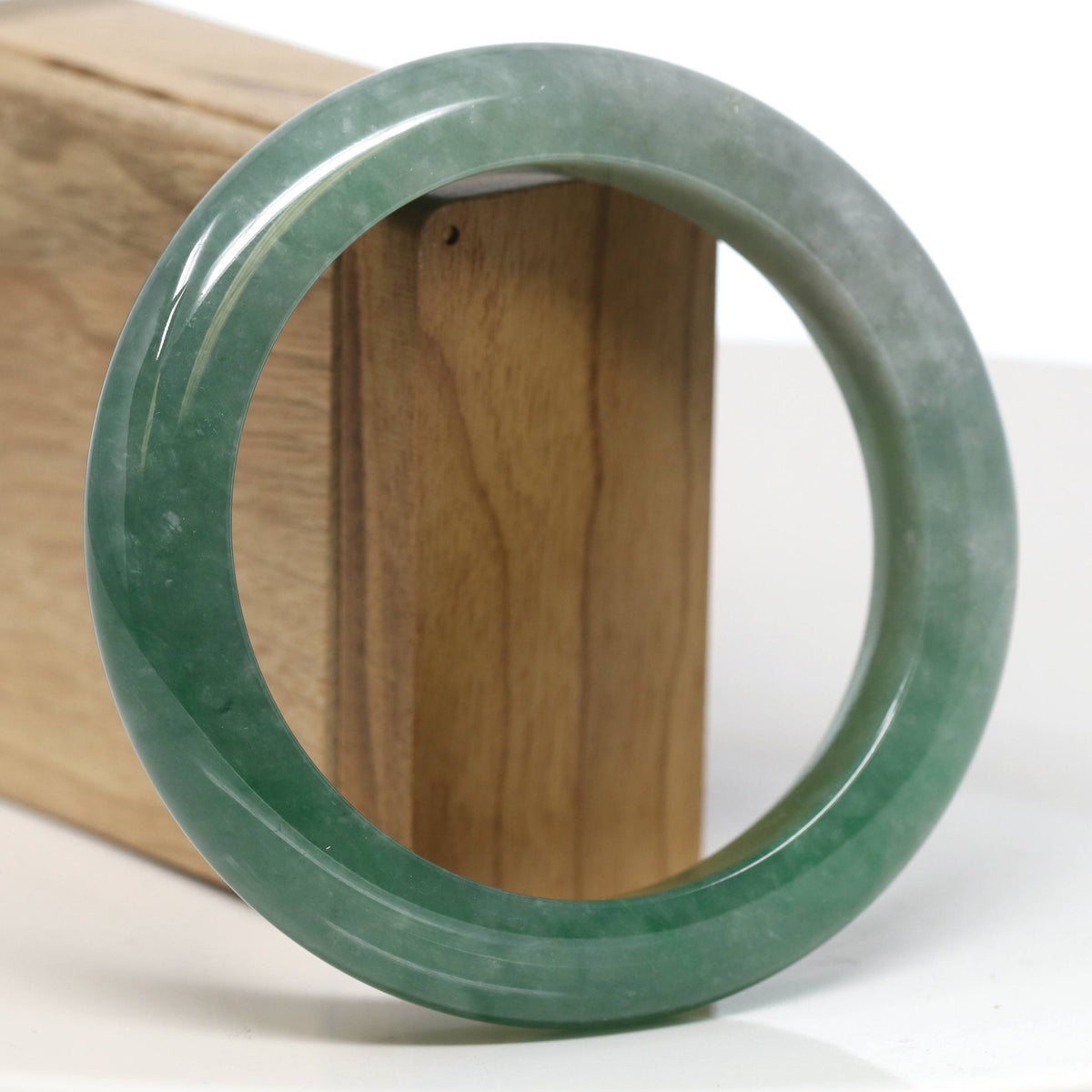 "Half Round" Forest Green Jade Bangle Bracelet (61.75mm) #T522