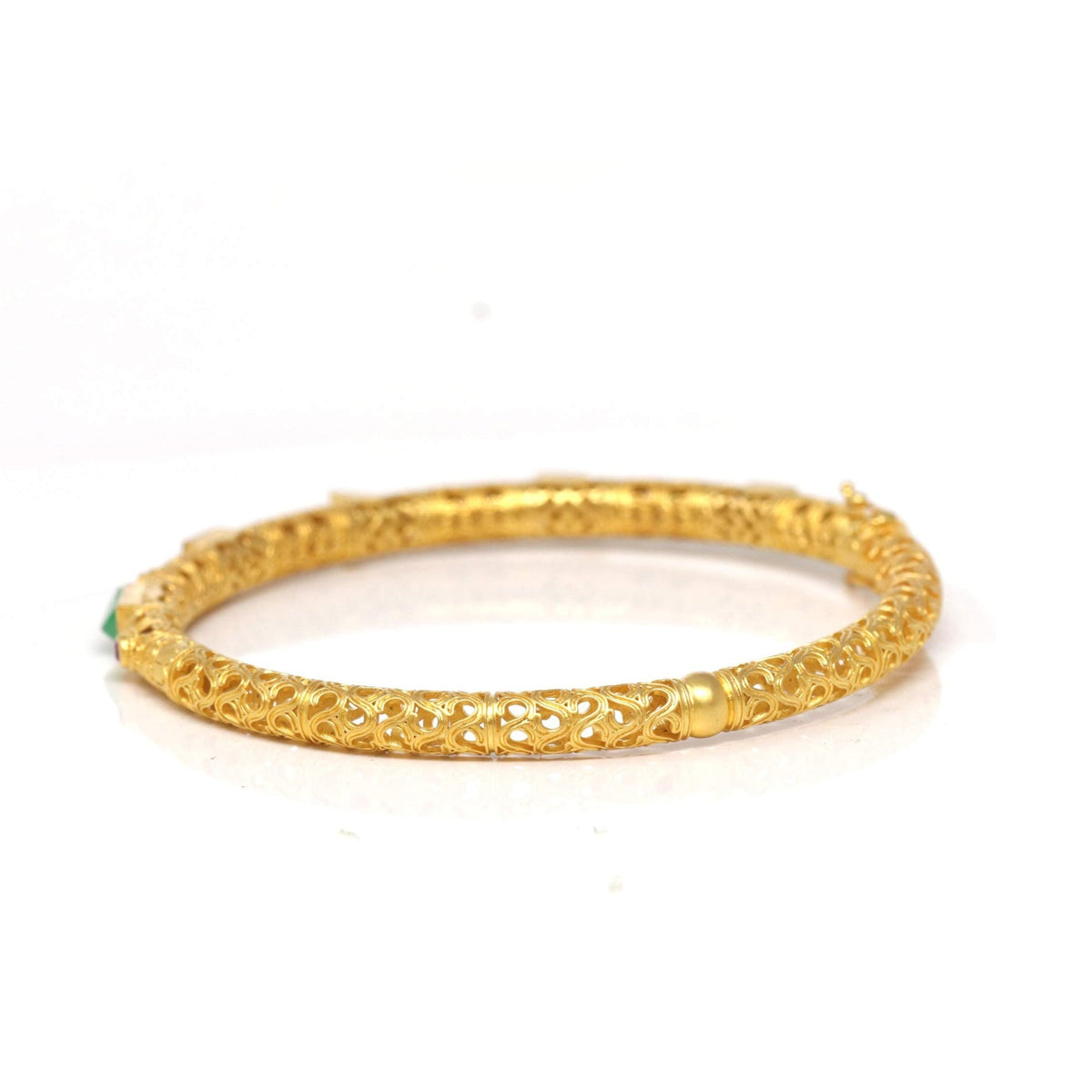 18ky Gold & Natural Imperial Green Jadeite Jade Bangle W/ Colorful Gems