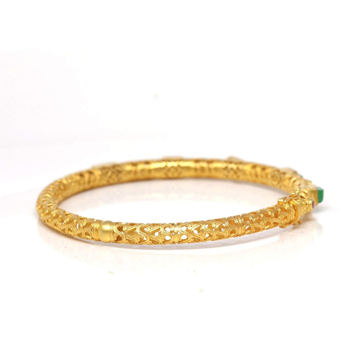 18ky Gold & Natural Imperial Green Jadeite Jade Bangle W/ Colorful Gems
