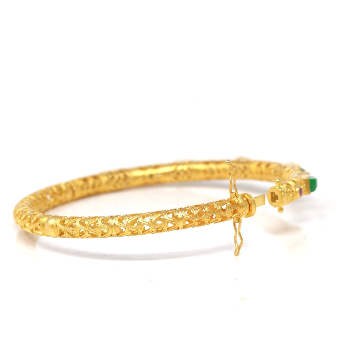18ky Gold & Natural Imperial Green Jadeite Jade Bangle W/ Colorful Gems