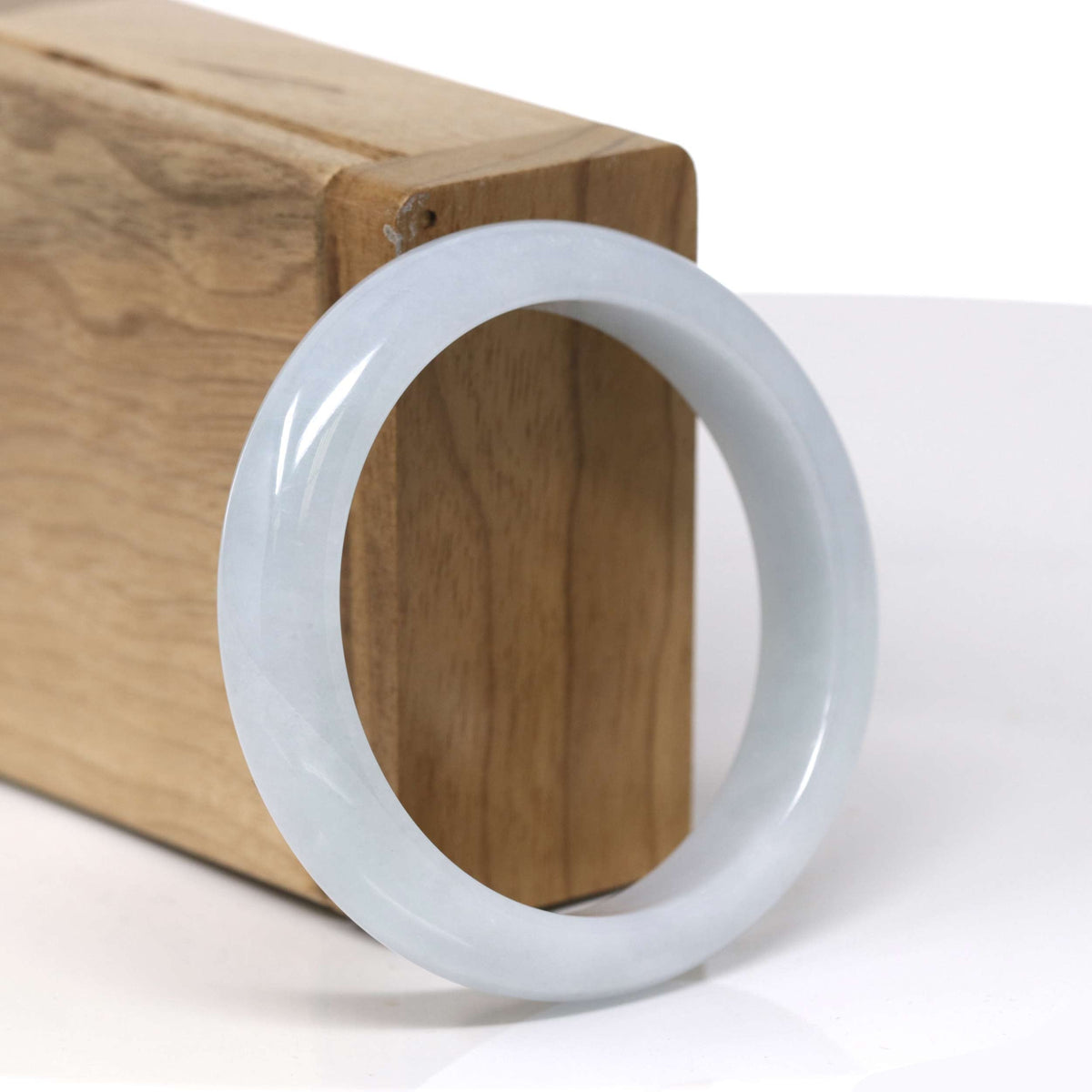 Natural Light Lavender Jadeite Jade "Half Round" Bangle Bracelet (52.4mm) #TT398