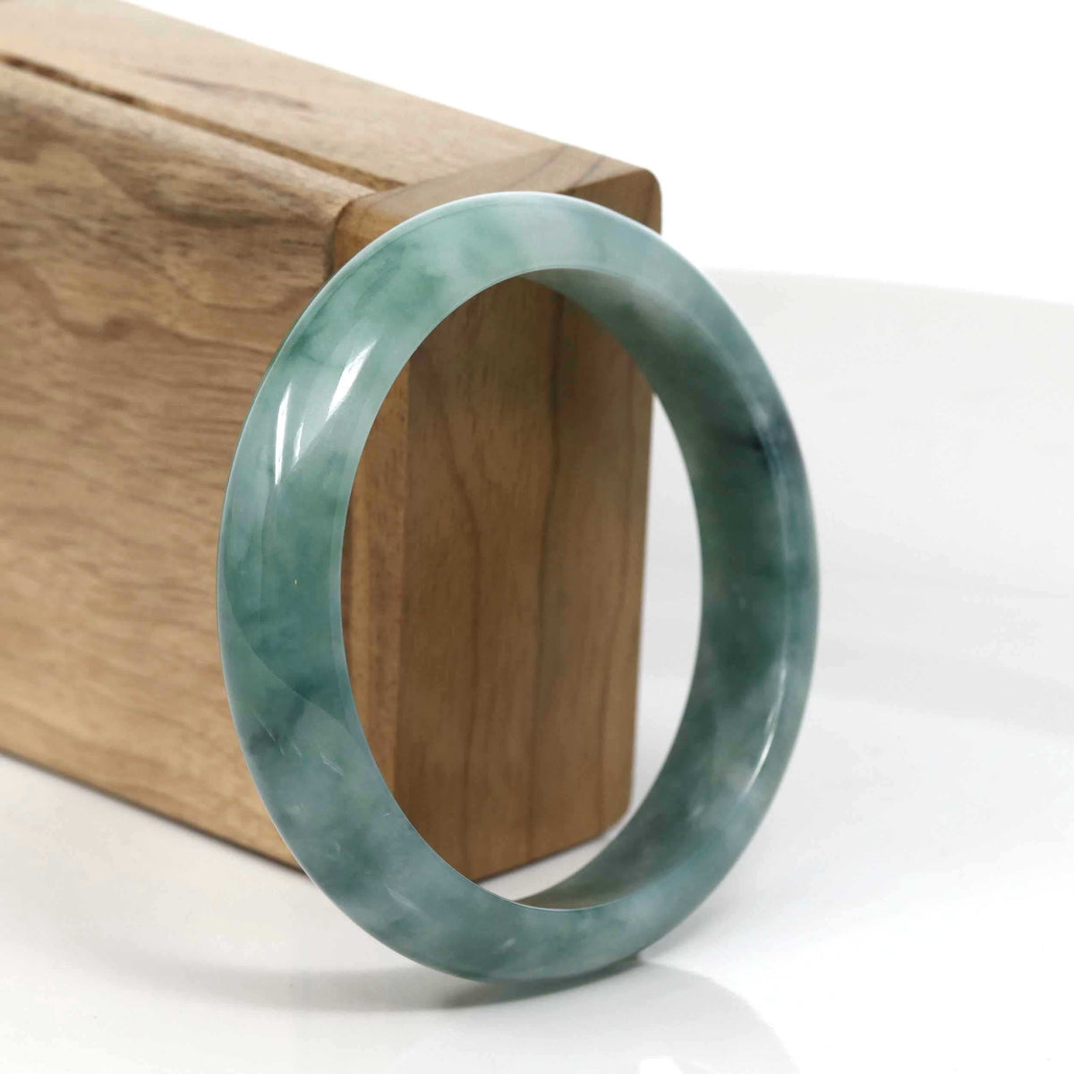 Blue-Green Classic Real Jadeite Jade Bangle Bracelet (58.04mm) #945