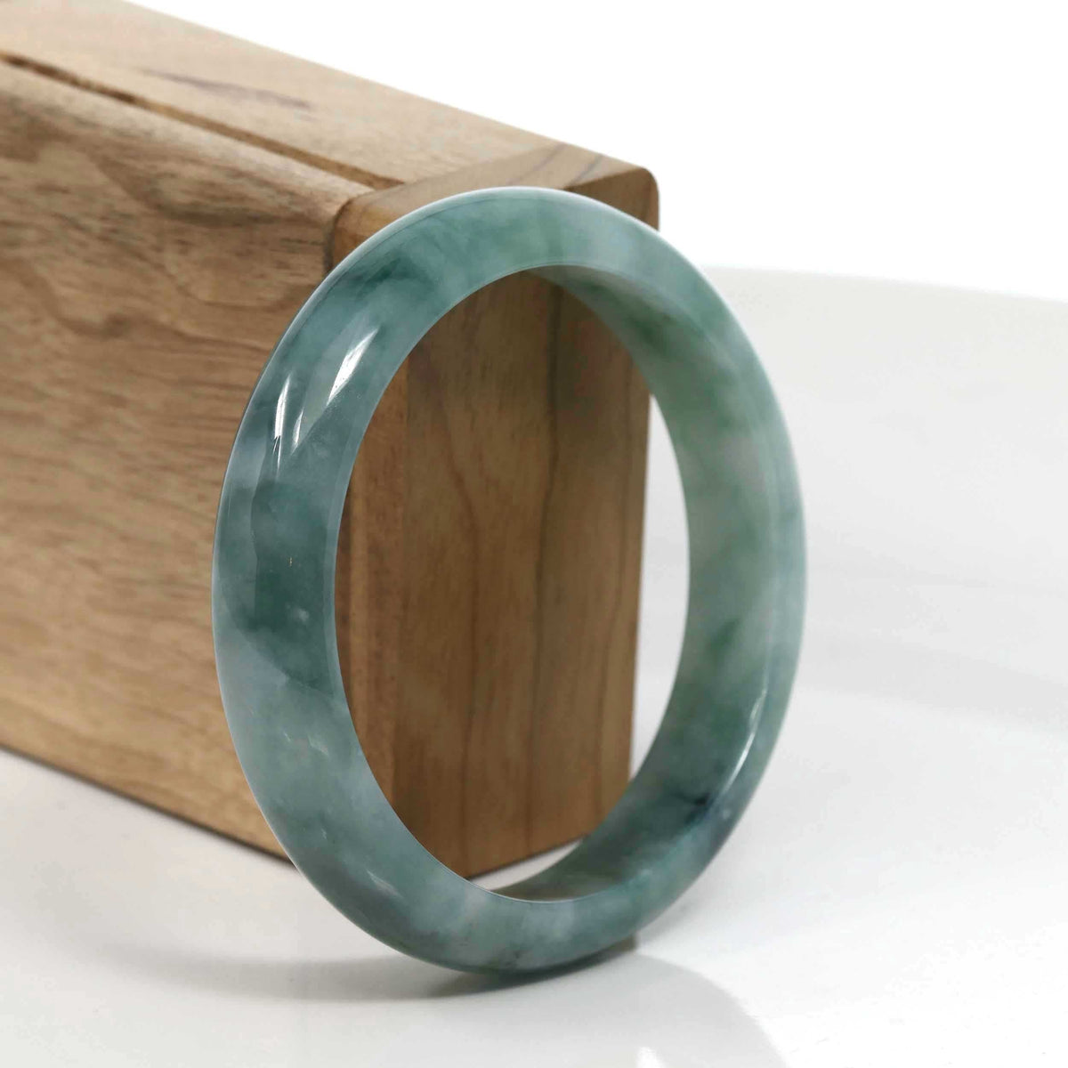 Blue-Green Classic Real Jadeite Jade Bangle Bracelet (58.04mm) #945