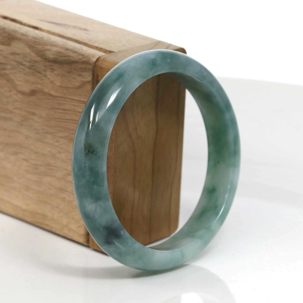 Blue-Green Classic Real Jadeite Jade Bangle Bracelet (58.04mm) #945