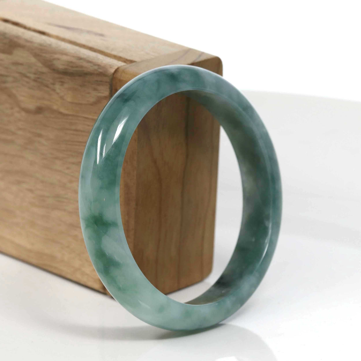 Blue-Green Classic Real Jadeite Jade Bangle Bracelet (58.04mm) #945