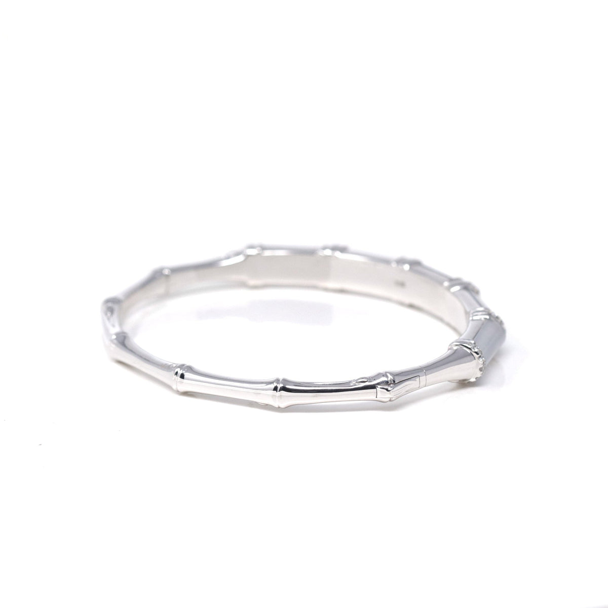 High-End Natural Icy Jadeite Jade 18kw Gold "Bamboo" Bangle Bracelet W/ Natural Diamonds