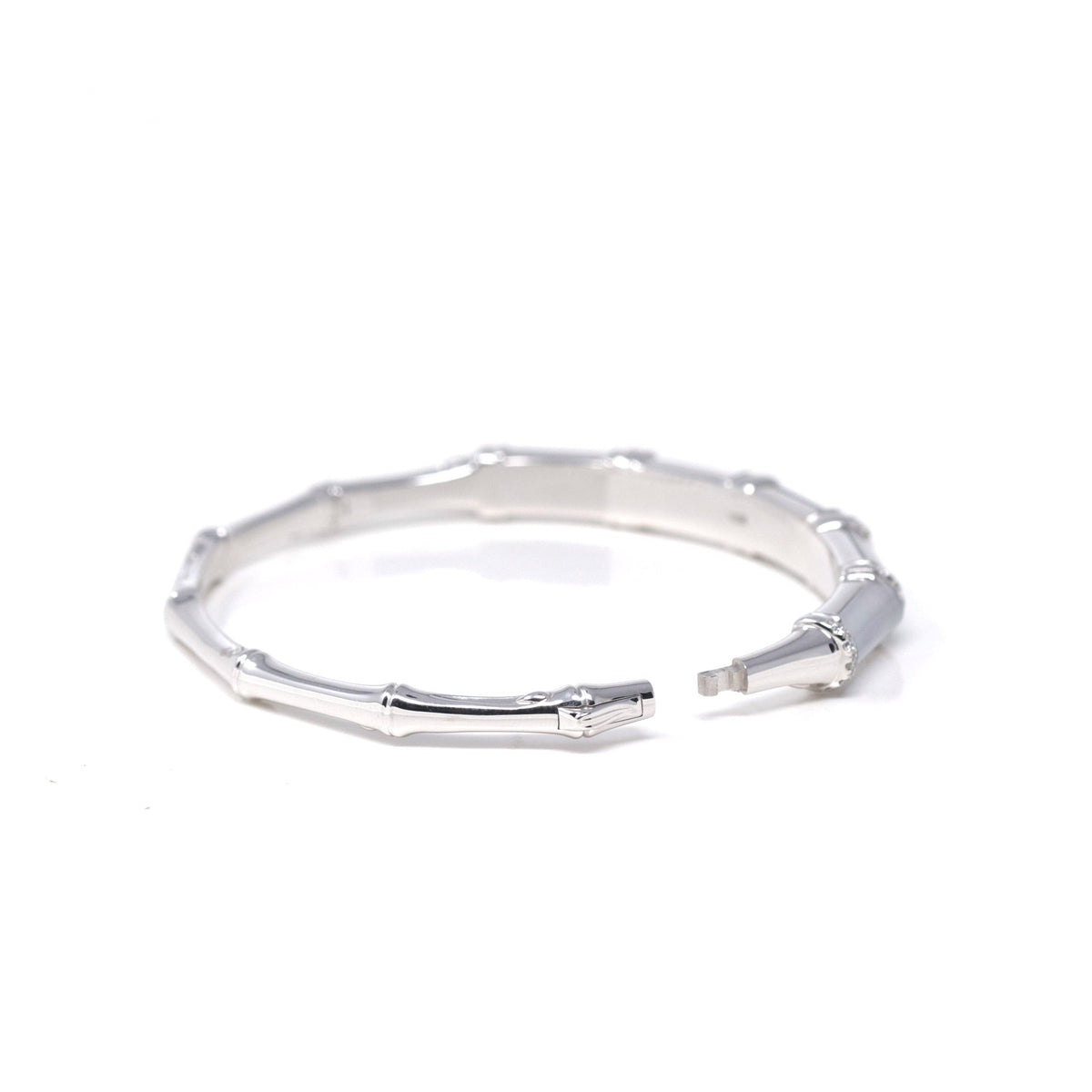 High-End Natural Icy Jadeite Jade 18kw Gold "Bamboo" Bangle Bracelet W/ Natural Diamonds