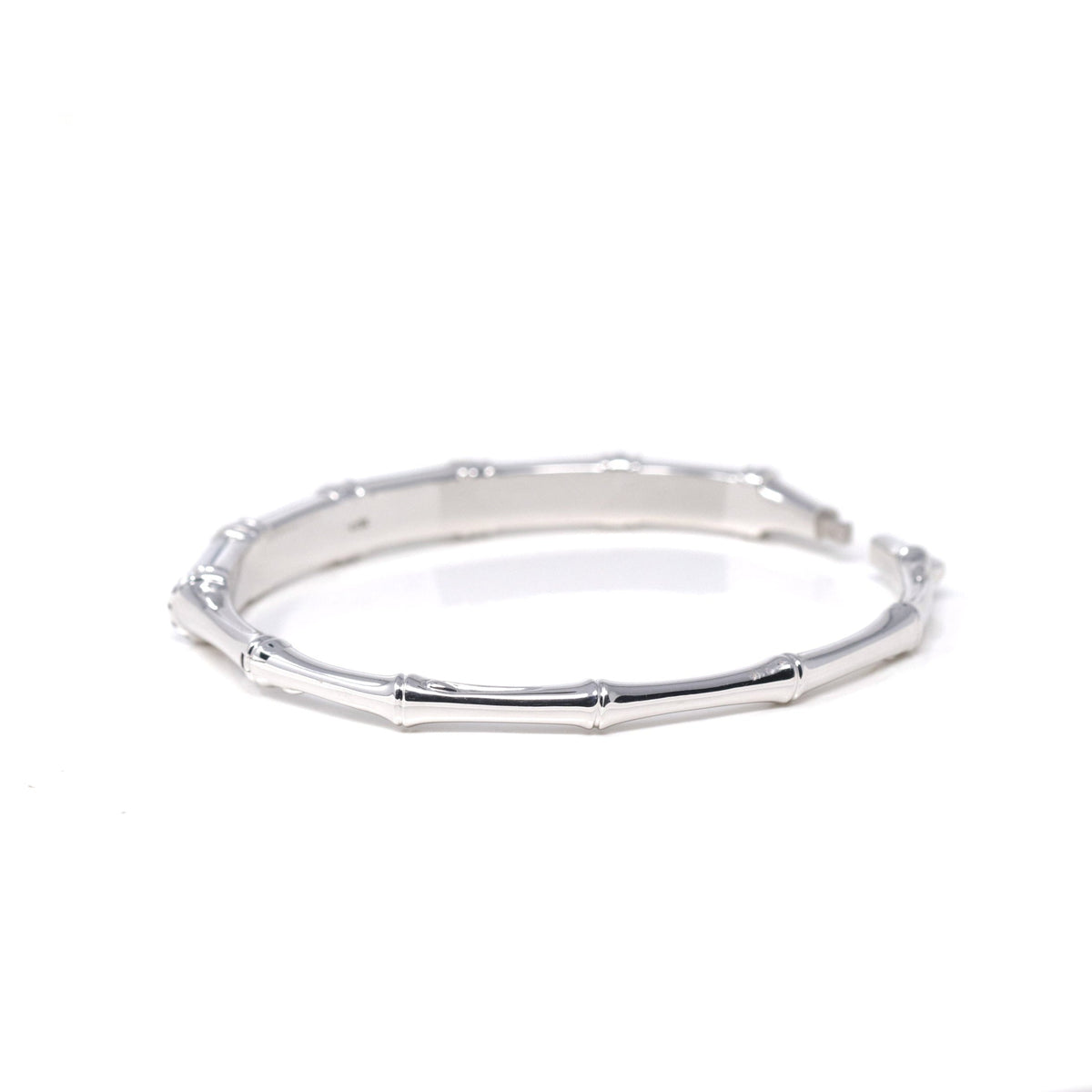 High-End Natural Icy Jadeite Jade 18kw Gold "Bamboo" Bangle Bracelet W/ Natural Diamonds