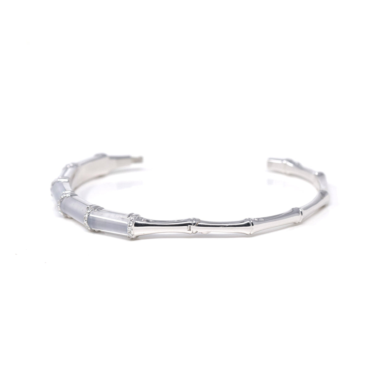 High-End Natural Icy Jadeite Jade 18kw Gold "Bamboo" Bangle Bracelet W/ Natural Diamonds