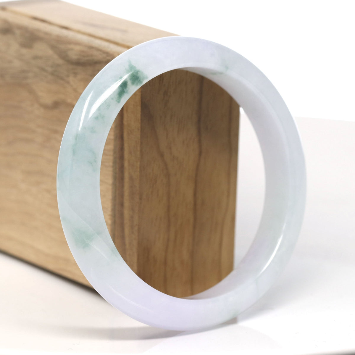 ™ "Classic Bangle" Natural Jadeite Jade Lavender Blue Green Flower Bangle Bracelet (60.1mm)#T722