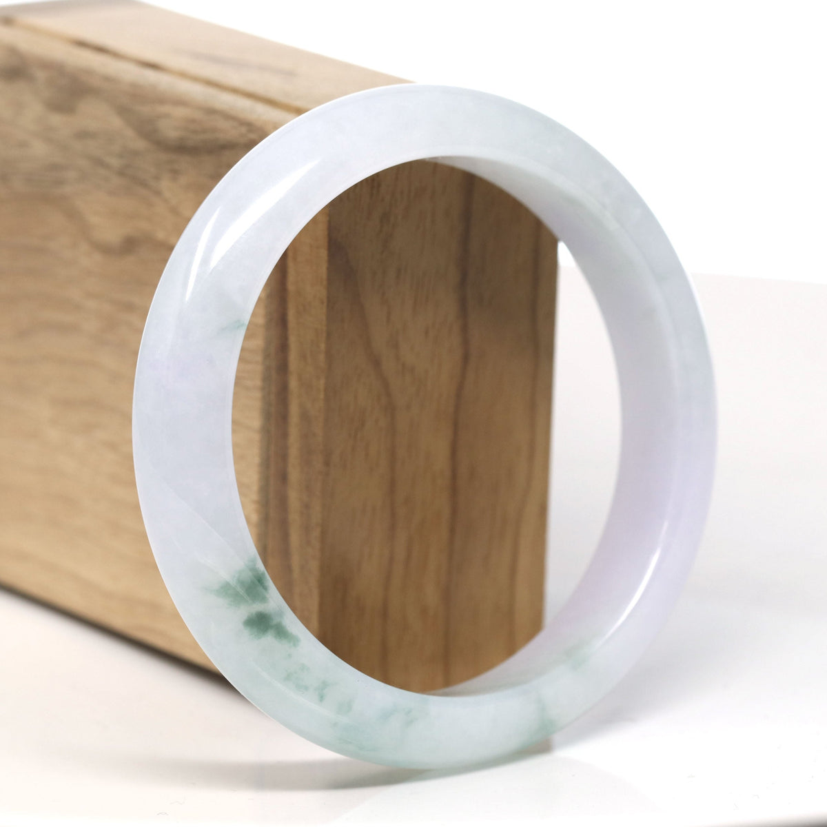 ™ "Classic Bangle" Natural Jadeite Jade Lavender Blue Green Flower Bangle Bracelet (60.1mm)#T722