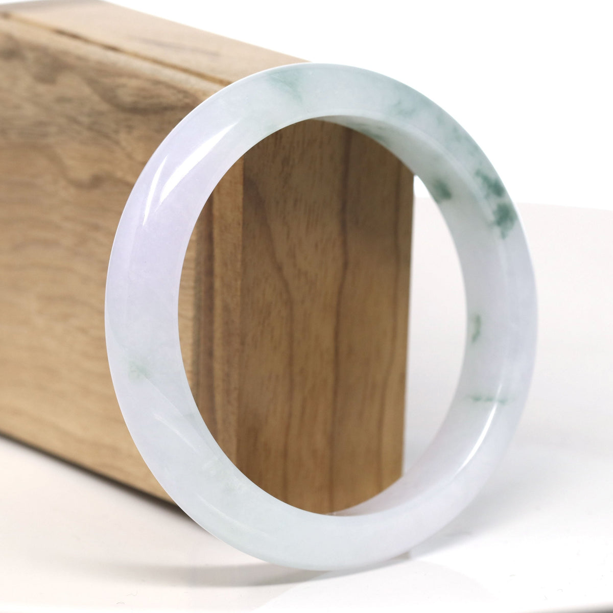 ™ "Classic Bangle" Natural Jadeite Jade Lavender Blue Green Flower Bangle Bracelet (60.1mm)#T722