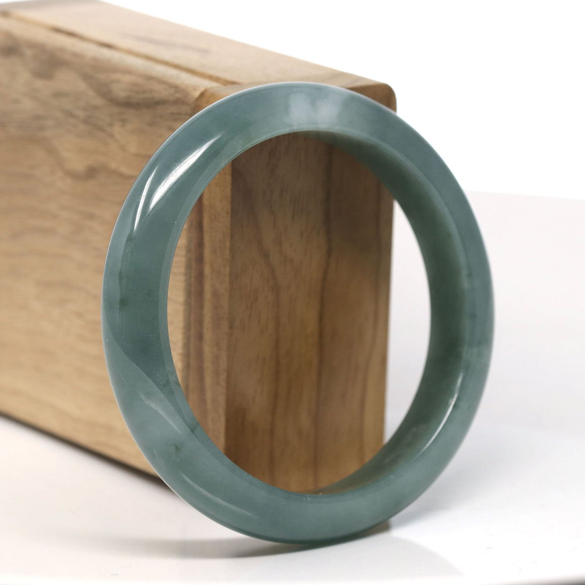Natural Oil-Green Jadeite Jade Bangle Bracelet (57.4mm) #T727