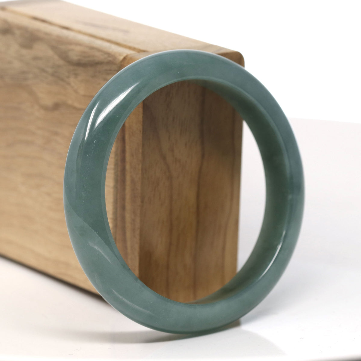 Natural Oil-Green Jadeite Jade Bangle Bracelet (57.4mm) #T727