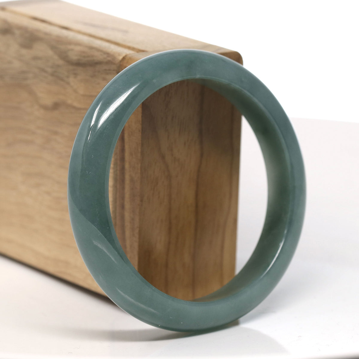 Natural Oil-Green Jadeite Jade Bangle Bracelet (57.4mm) #T727