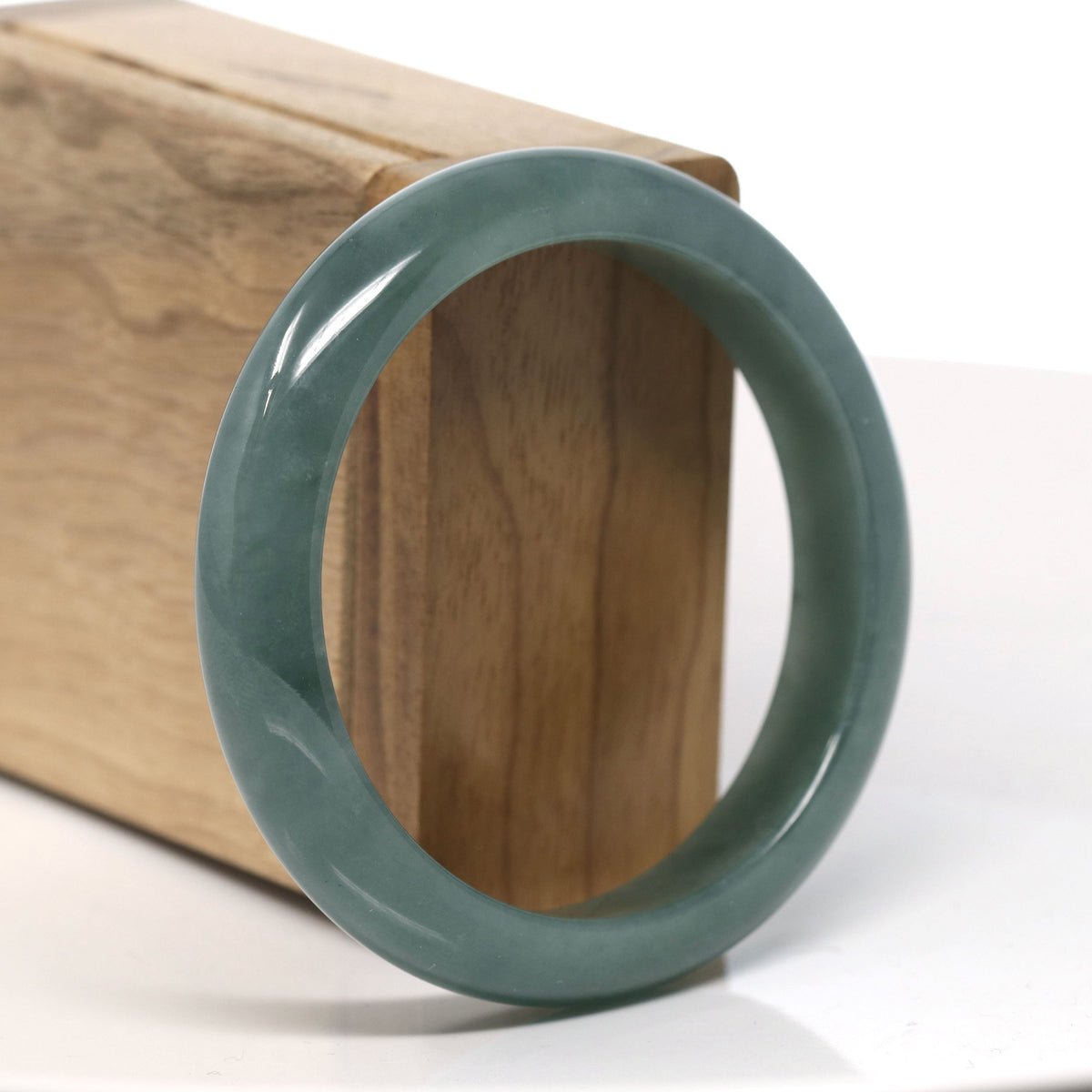 Natural Oil-Green Jadeite Jade Bangle Bracelet (57.4mm) #T727