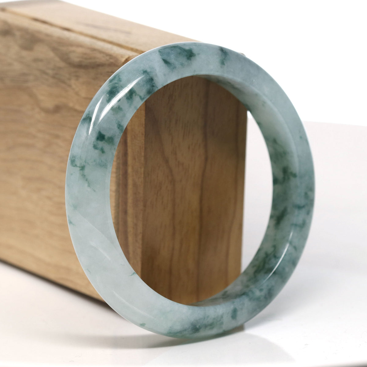 High End Icy Natural Blue-Green Jadeite Jade Bangle Bracelet (58.3mm) #T743