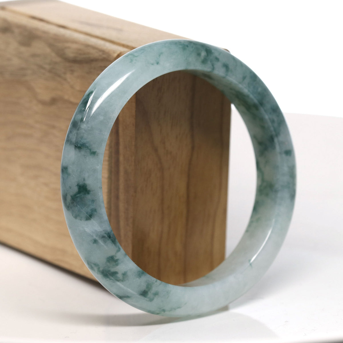 High End Icy Natural Blue-Green Jadeite Jade Bangle Bracelet (58.3mm) #T743