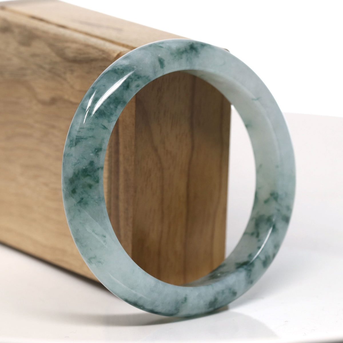 High End Icy Natural Blue-Green Jadeite Jade Bangle Bracelet (58.3mm) #T743