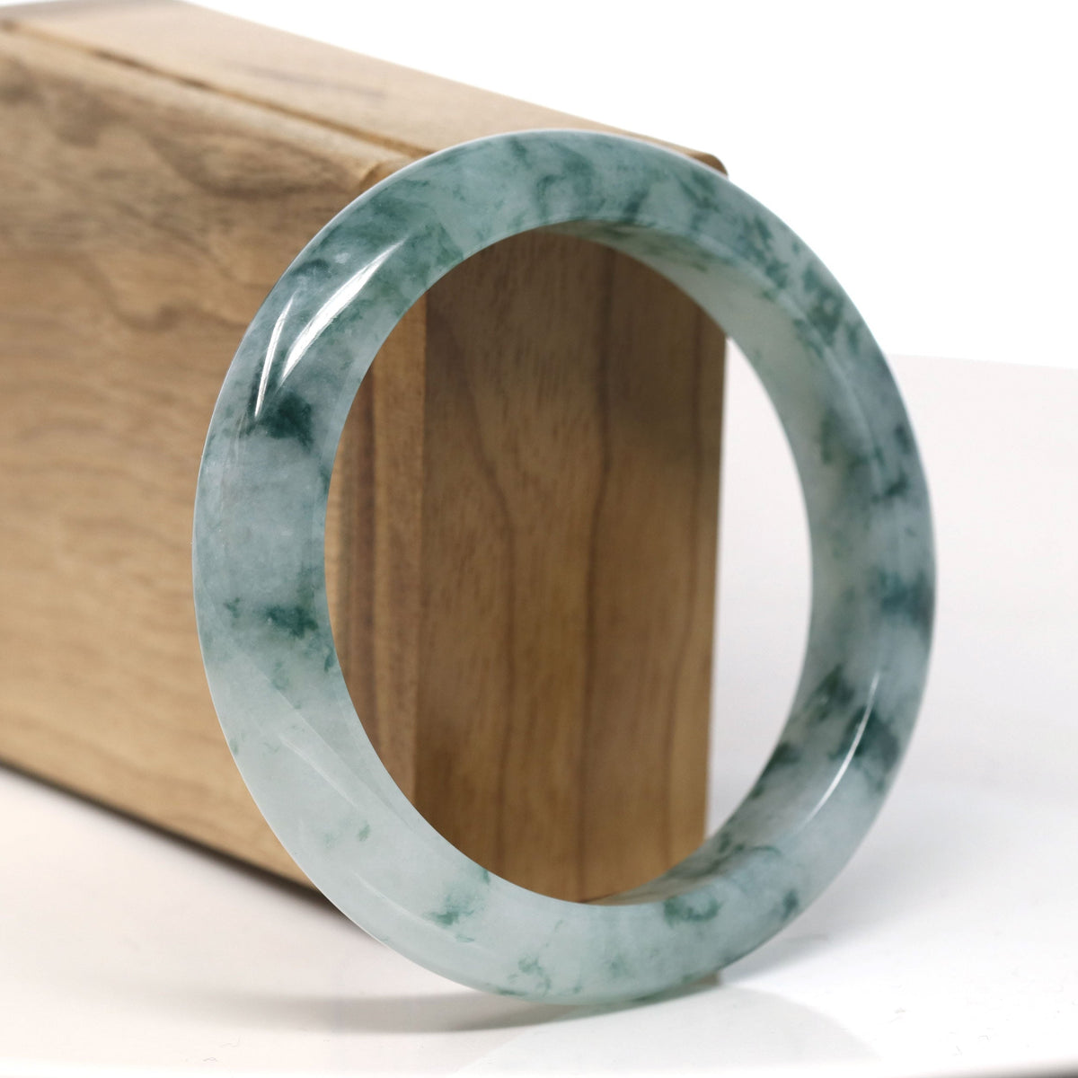 High End Icy Natural Blue-Green Jadeite Jade Bangle Bracelet (58.3mm) #T743