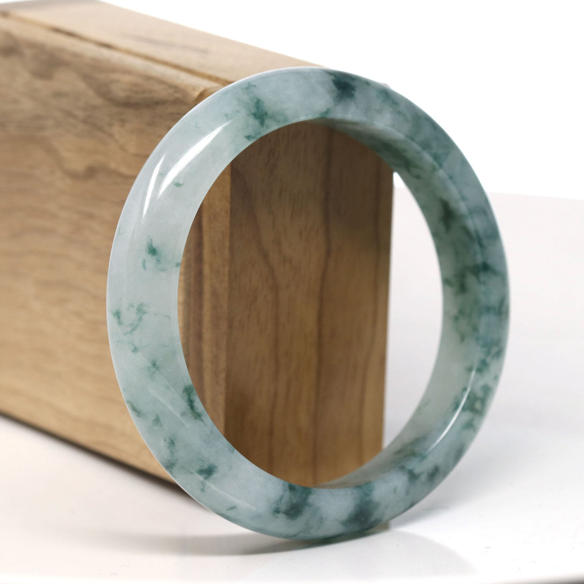 High End Icy Natural Blue-Green Jadeite Jade Bangle Bracelet (58.3mm) #T743