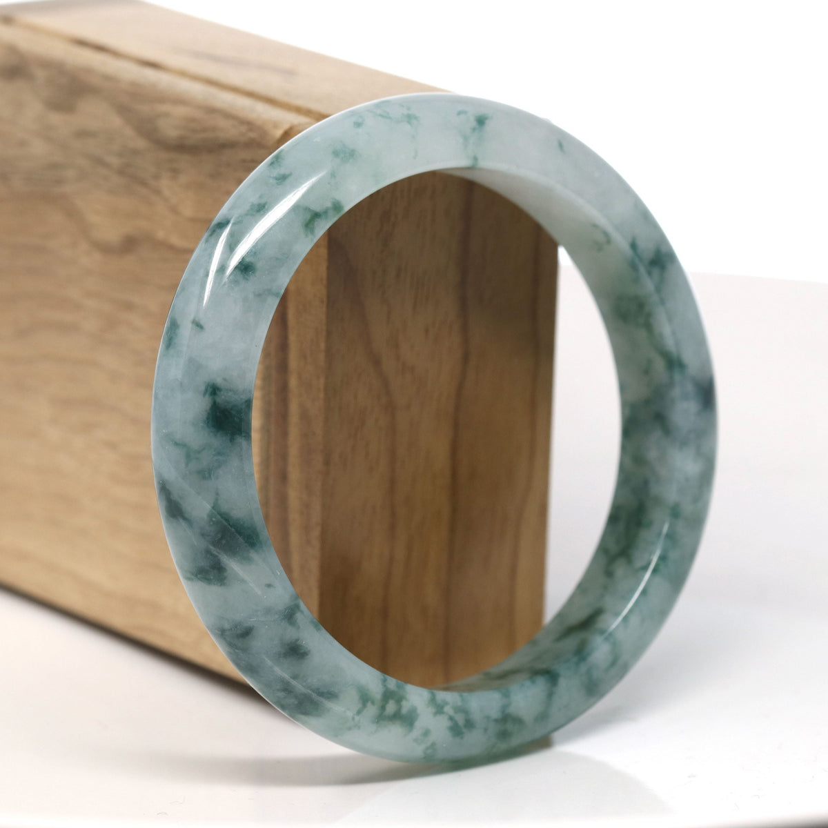 High End Icy Natural Blue-Green Jadeite Jade Bangle Bracelet (58.3mm) #T743