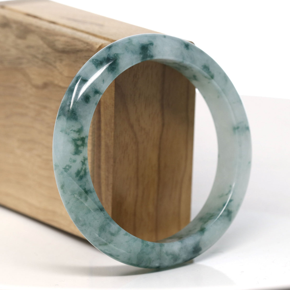 High End Icy Natural Blue-Green Jadeite Jade Bangle Bracelet (58.3mm) #T743